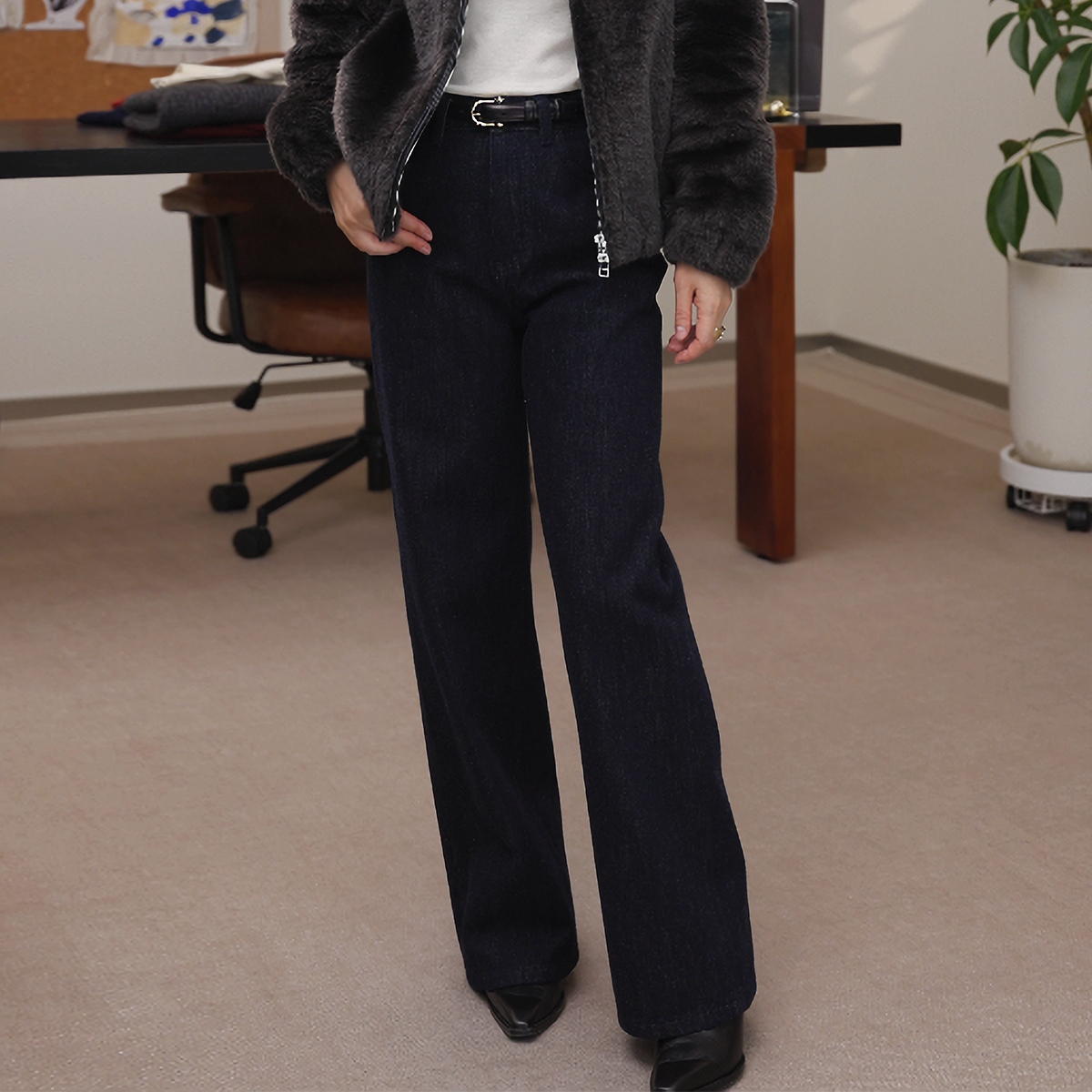 一支探戈丨小个子极简 美式混纺羊毛直筒神裤休闲牛仔裤2616018