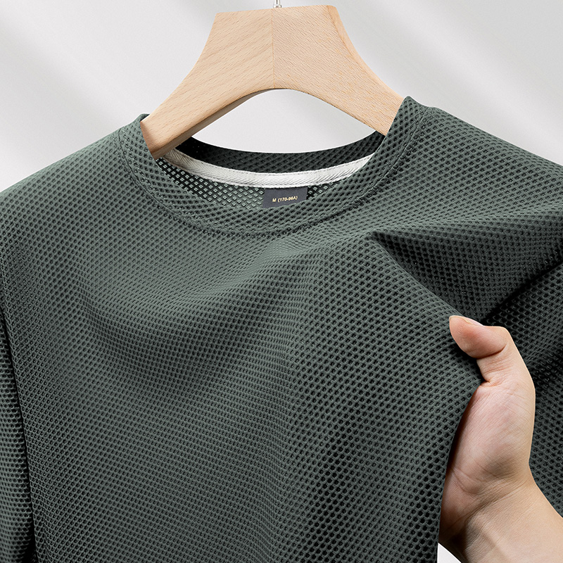 冰丝凉感透气网眼短袖t恤男士夏季速干纯色运动半袖上衣服装薄款