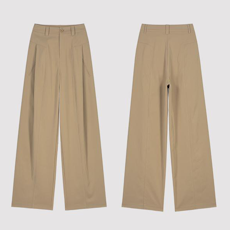 拉夏贝尔舒柔特弯刀阔腿裤女2025年春季高腰休闲西装裤时尚风琴裤