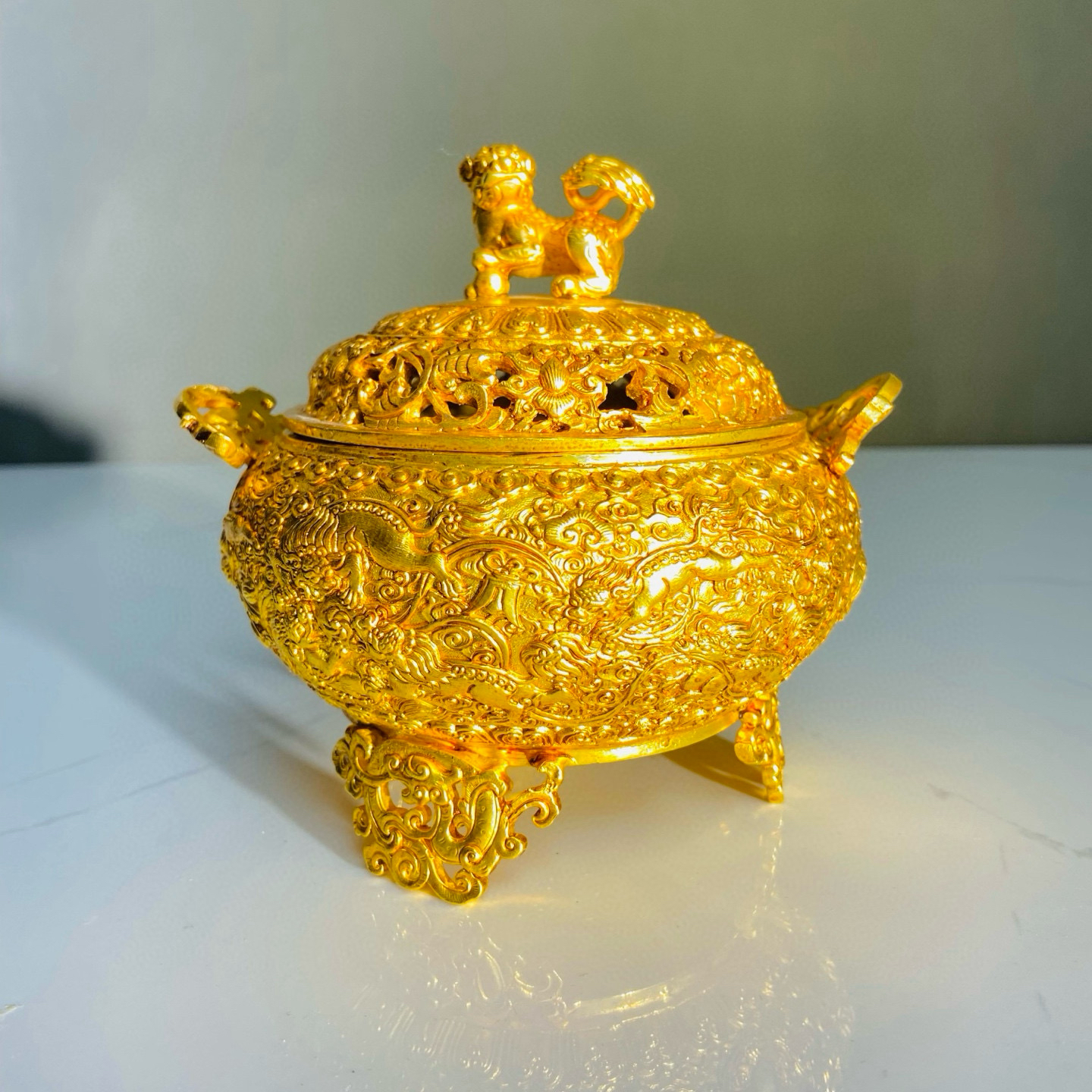 精美宝贝铜器香炉狮子香薰炉 高13公分 重1180克