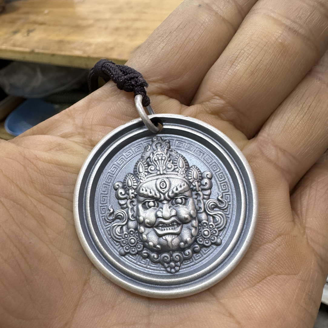 吊坠足银 黄财神吊坠999纯银男士大号实心浮雕个性霸气潮男吊坠