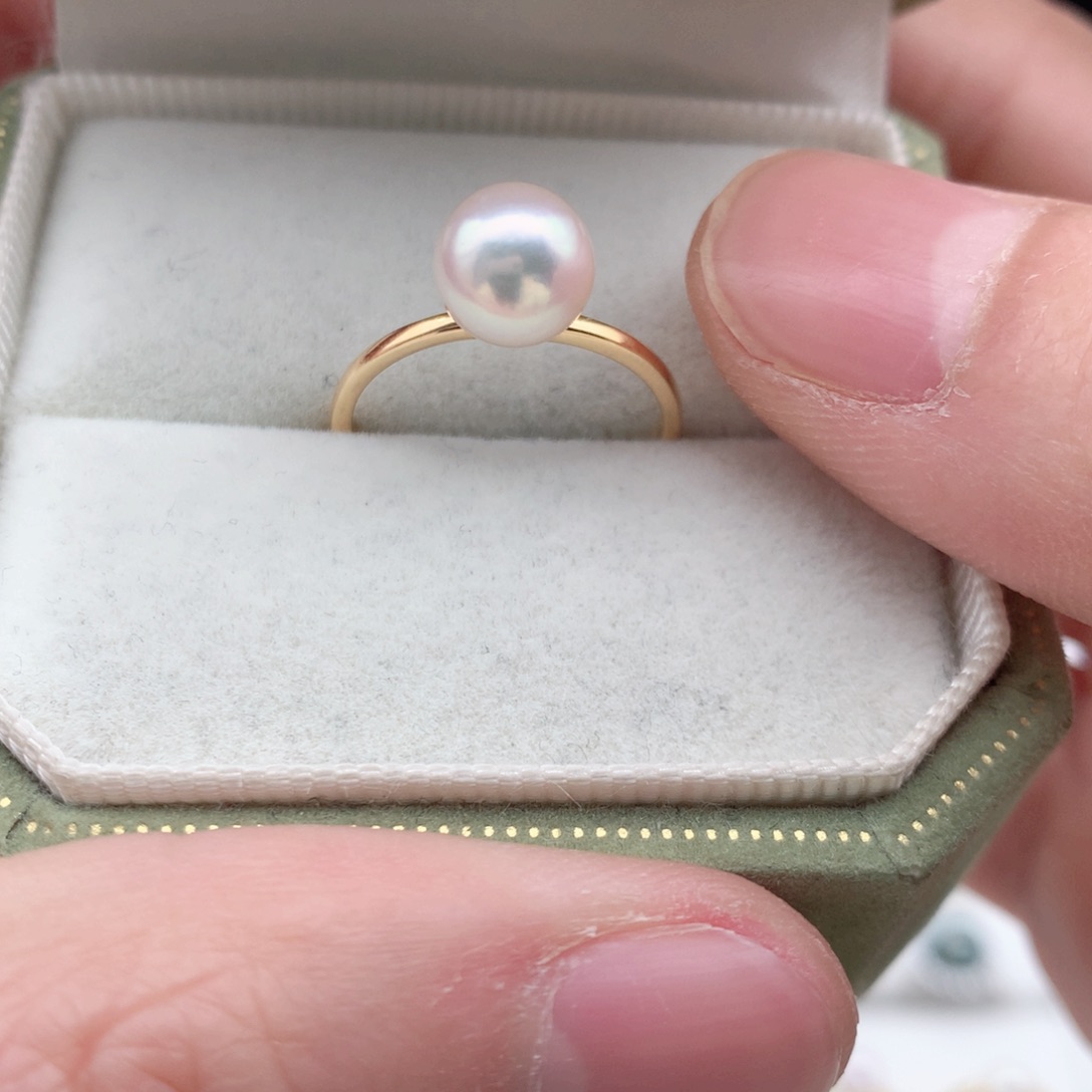 海水珍珠7.5-8mm ak戒指银S925镶嵌