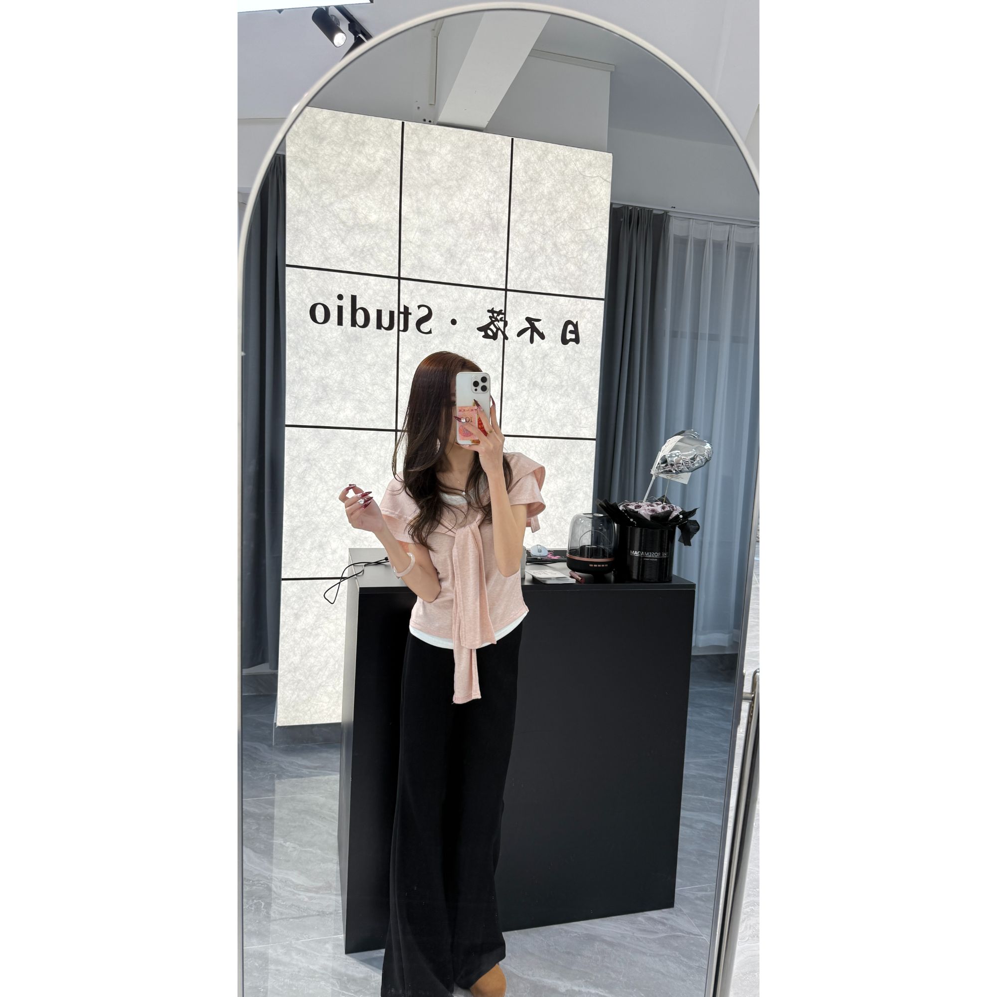 日不落家-披肩短袖两件套+微喇裤（可单拍）