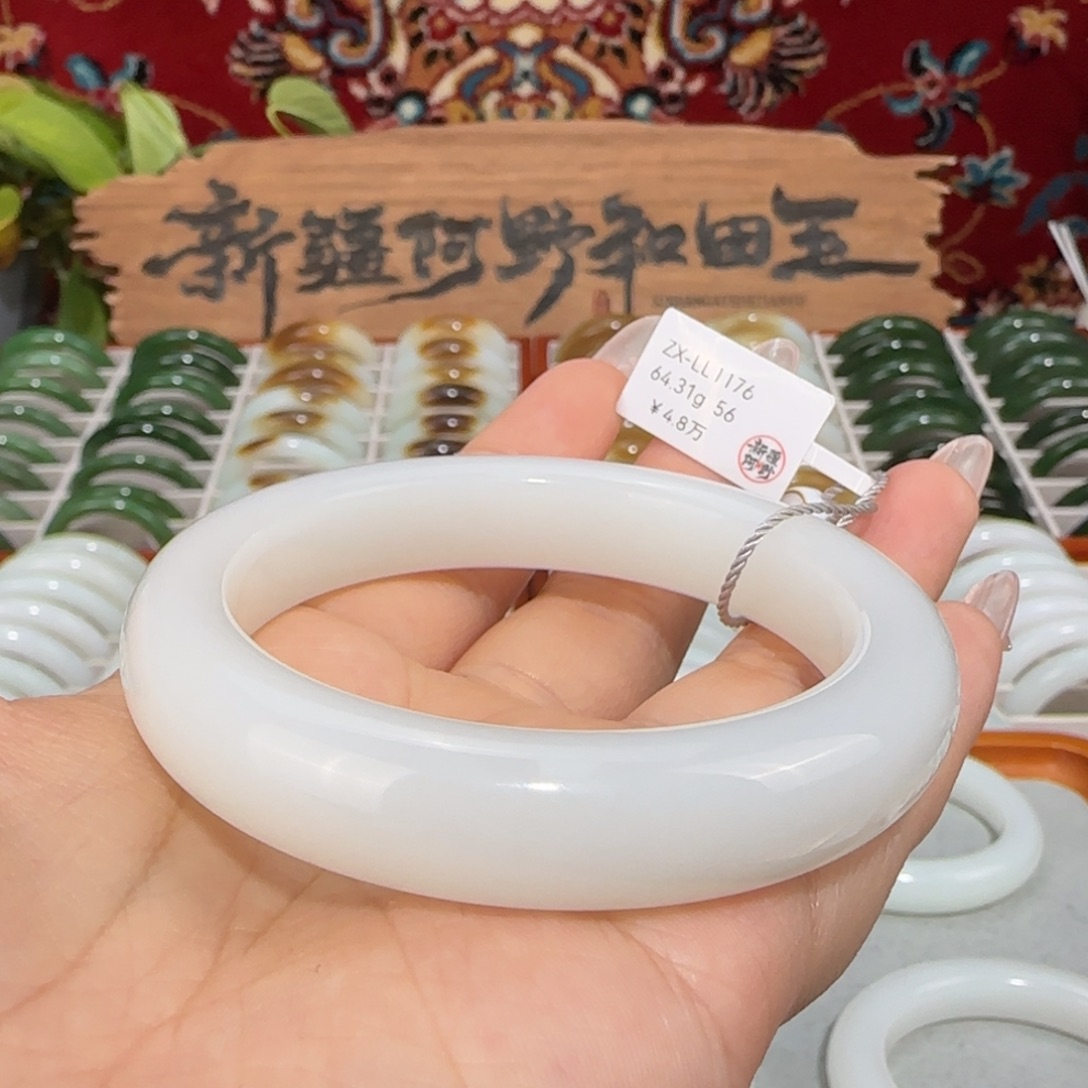 和田玉未镶嵌手镯天然和田玉羊脂白玉手镯正圈条宽13mm