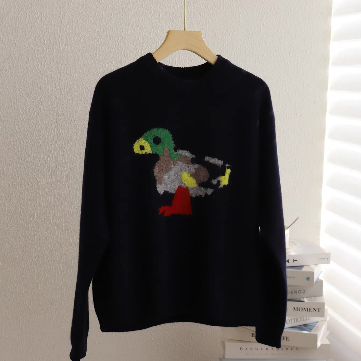 复古减龄大头鸭圆领毛衣女羊毛羊绒拉毛长袖宽松百搭针织衫内搭