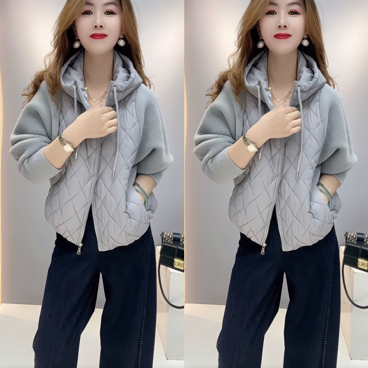 女士连帽拉链二棉休闲棉衣棉服外套气质减龄百搭显瘦