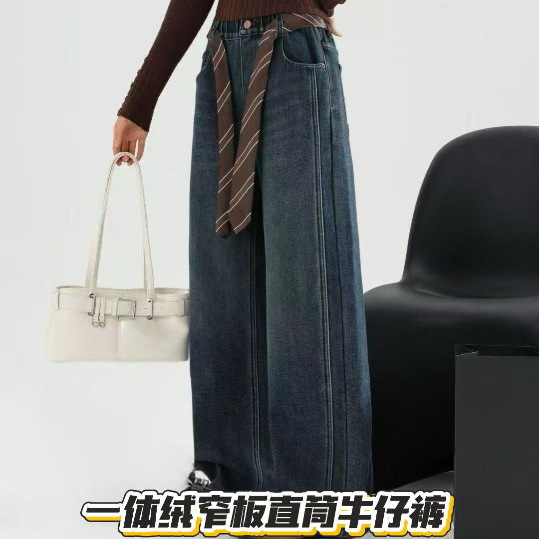 【加绒牛仔裤】女大童一体绒加绒初高中生牛仔裤水洗百搭