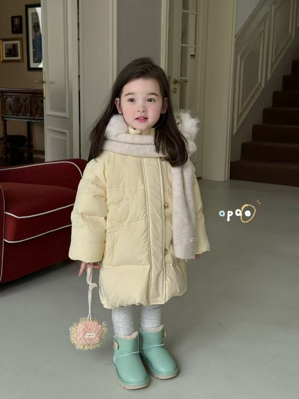 Opao·25冬～奶黄色环保毛领羽绒服(汉服)8016（汉服）