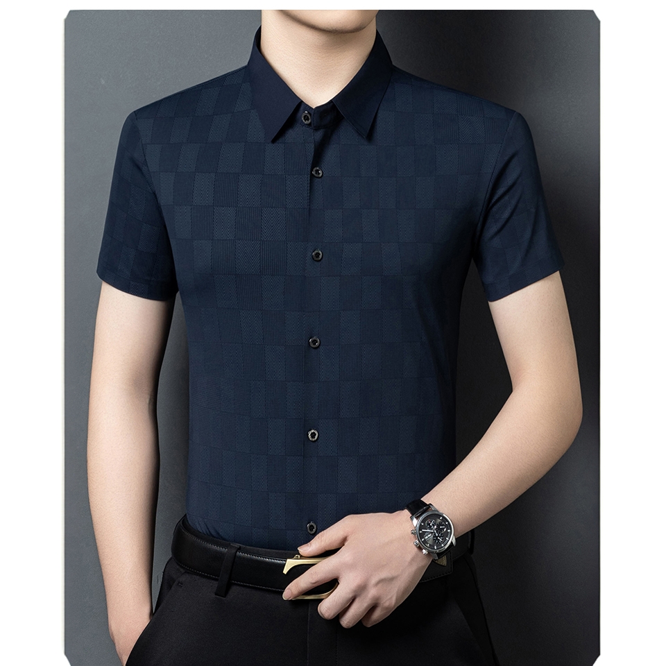 休闲狼男士夏季男短袖绅士简约衬衫男装衬衣格子上衣商务休闲风