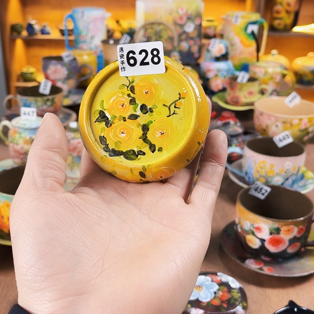 杯纯纯油画风盖置