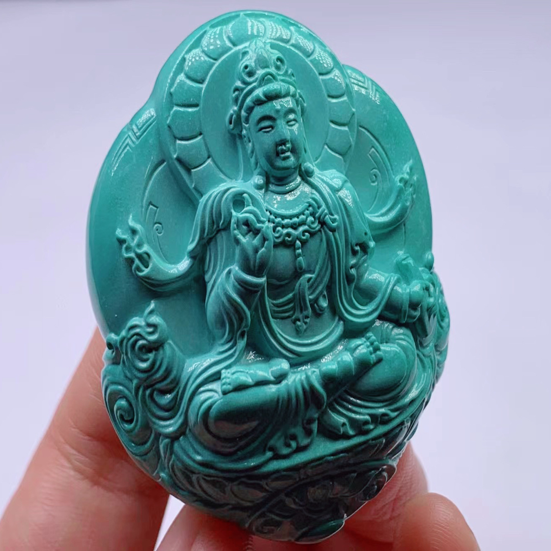 精品绿松石御龙观音张晓飞雕刻作品