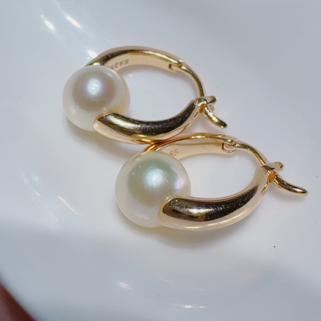 海水珍珠耳饰银S925镶嵌