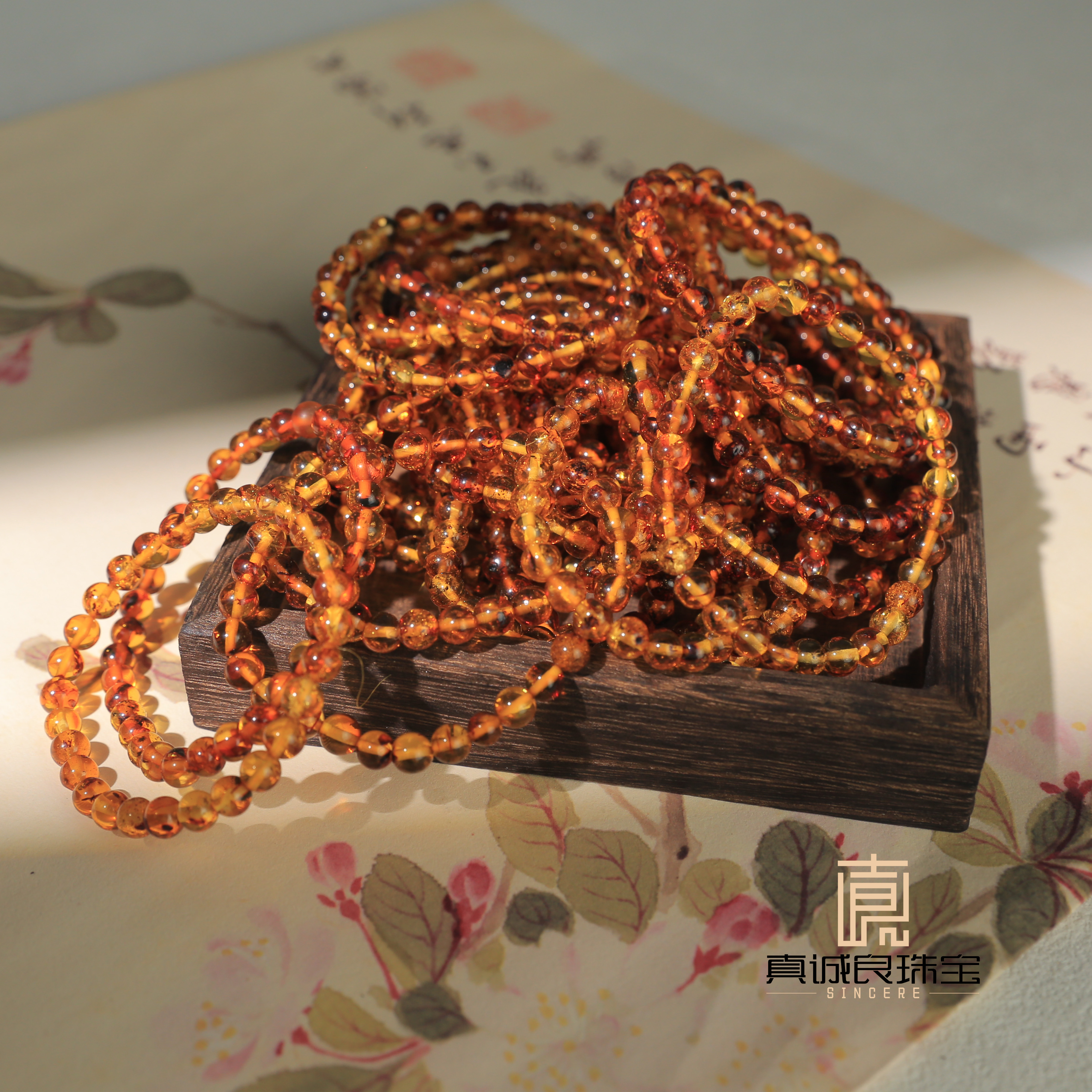 【真诚良】HP015甄选琥珀（花珀）约5~6m手链手串DIY手串 