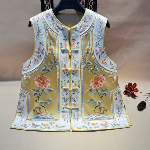 直播间专拍 苏绣纯手工新中式国风纯手工绣花对襟重工刺绣马甲