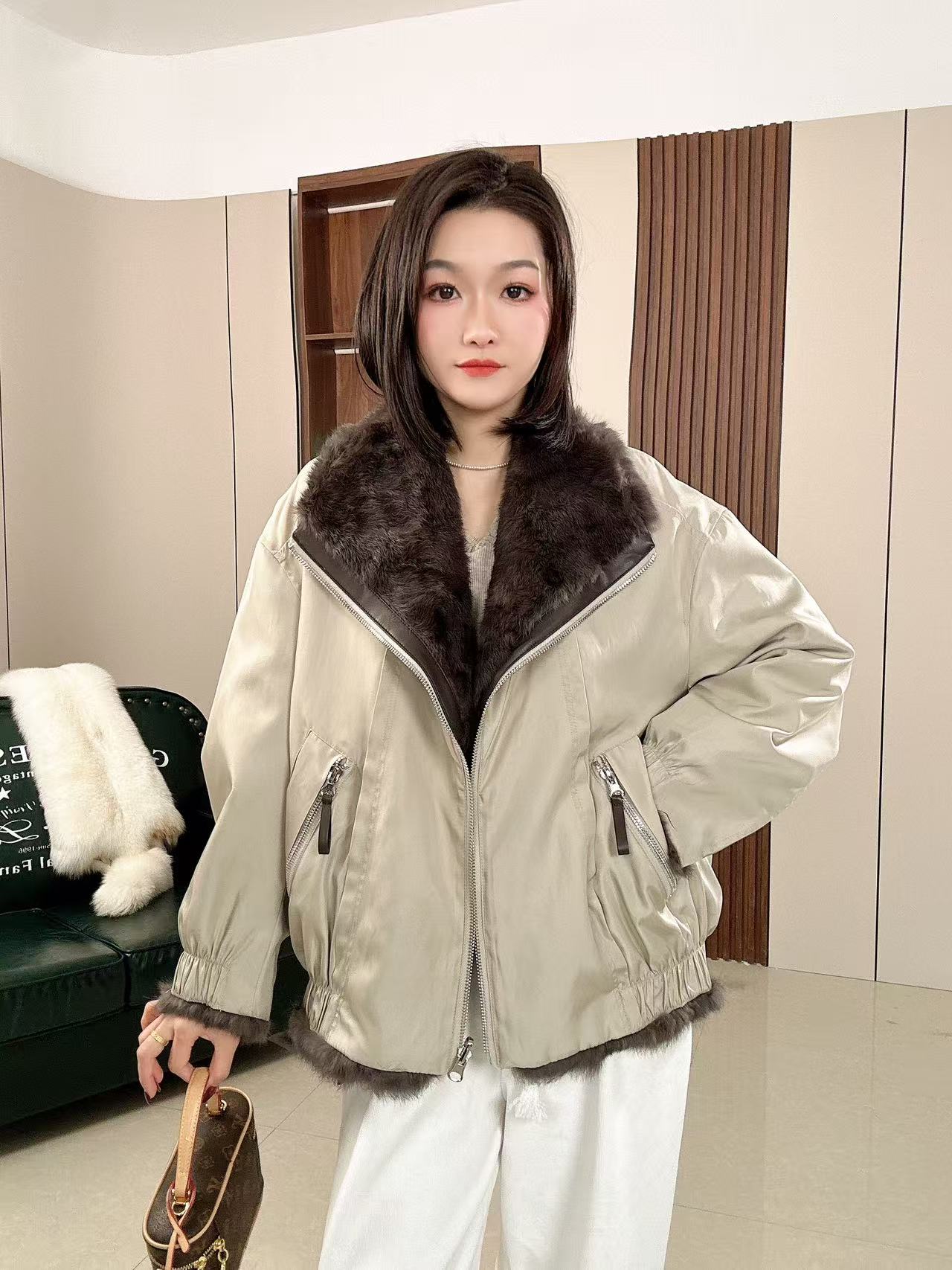 2025年新款派克服兔毛两面穿