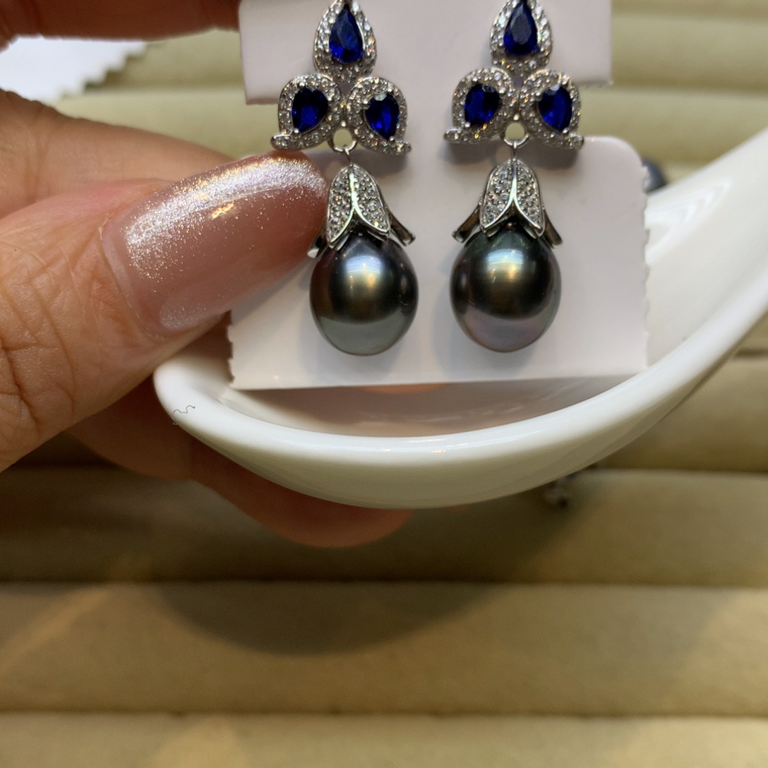 银S925镶嵌耳饰海水珍珠