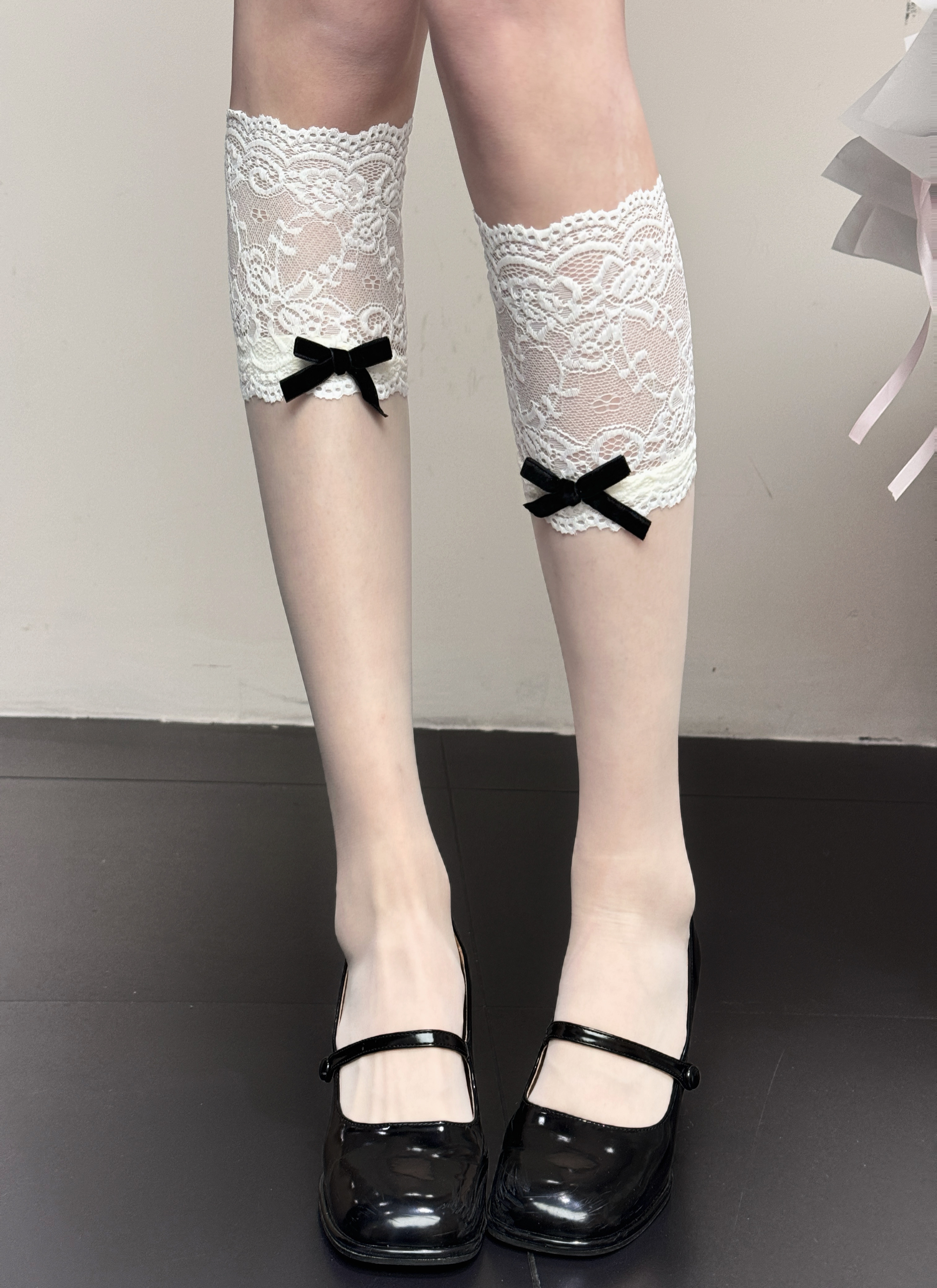 【泉泉推荐】长筒袜女中筒袜甜美夏季花边网袜薄款春季夏季纯色