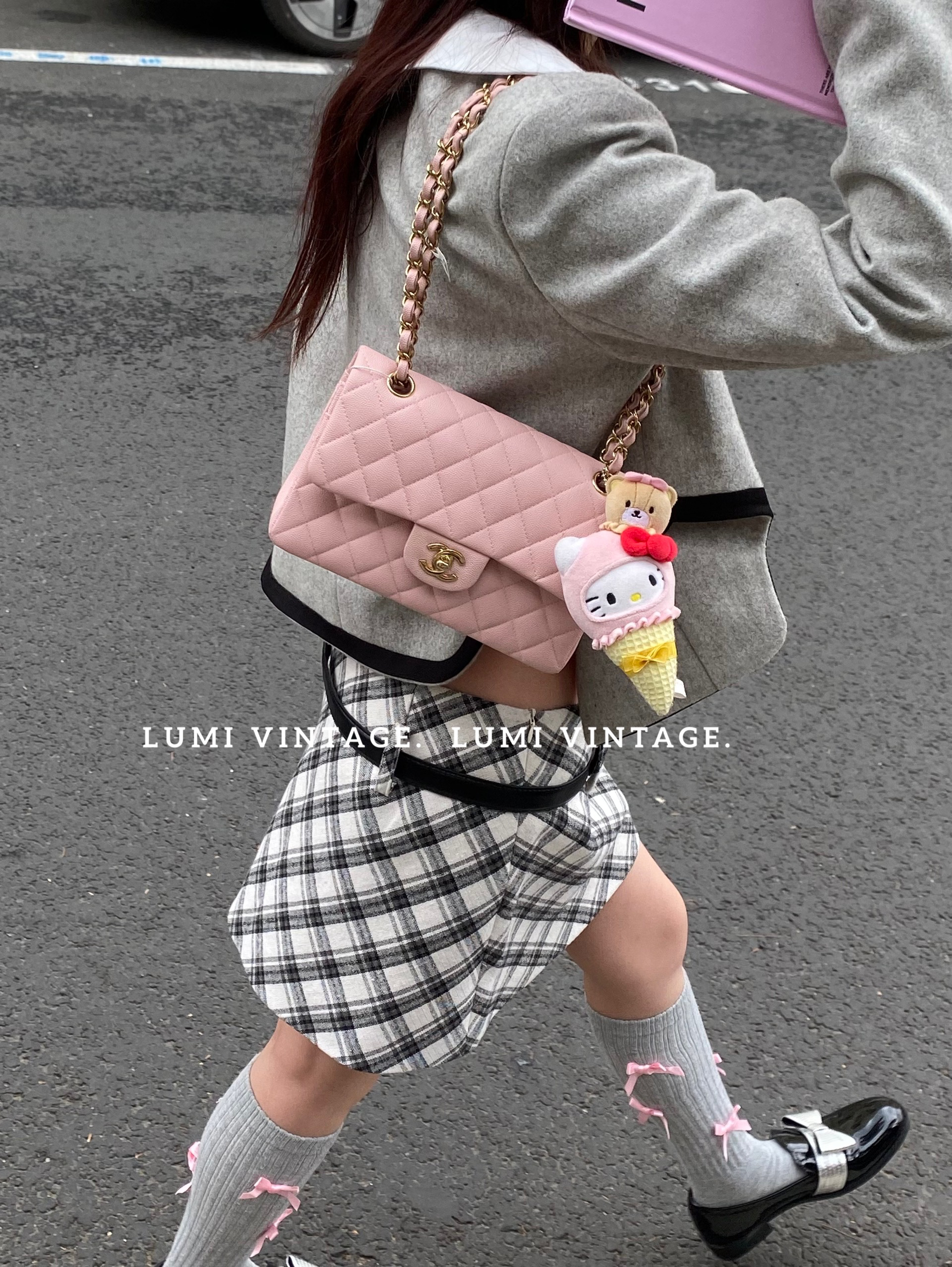 95新 Chanel/香奈儿  22b樱花粉荔枝牛皮小号cf 22834973