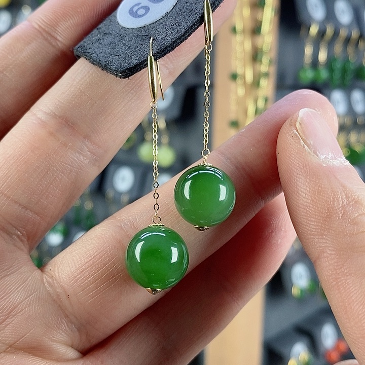 和田玉耳饰18K金镶嵌