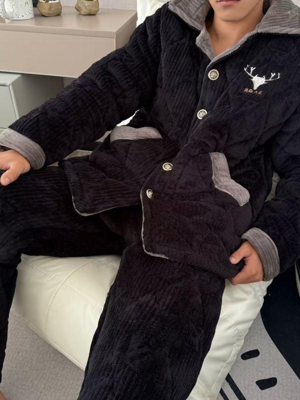 【男款热卖-三层夹棉】冬加厚加绒三层夹棉保暖男士冬季家居服睡衣