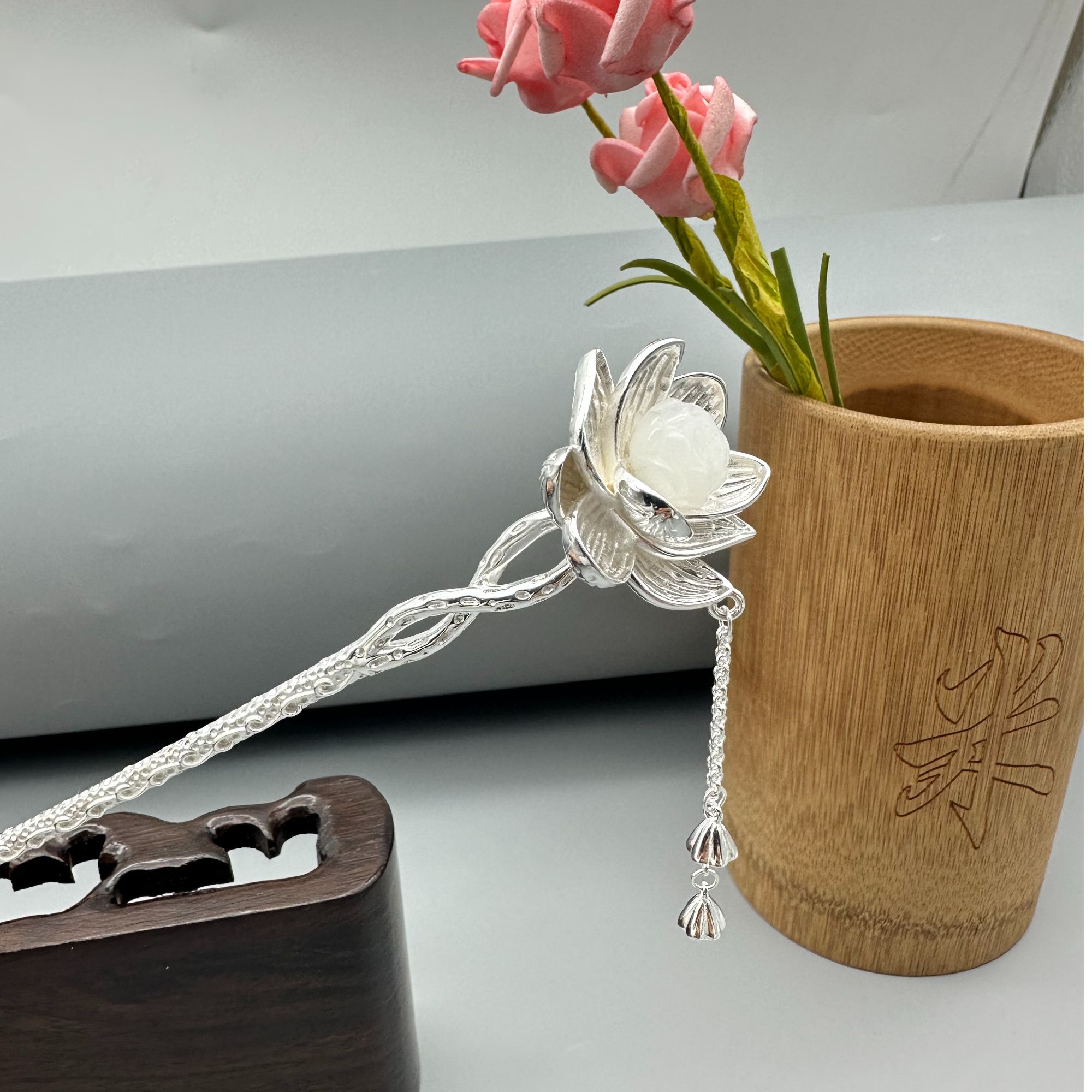 足银银制品 【湘莲簪】足银纯手工中式气质时尚中国风古典简约发簪