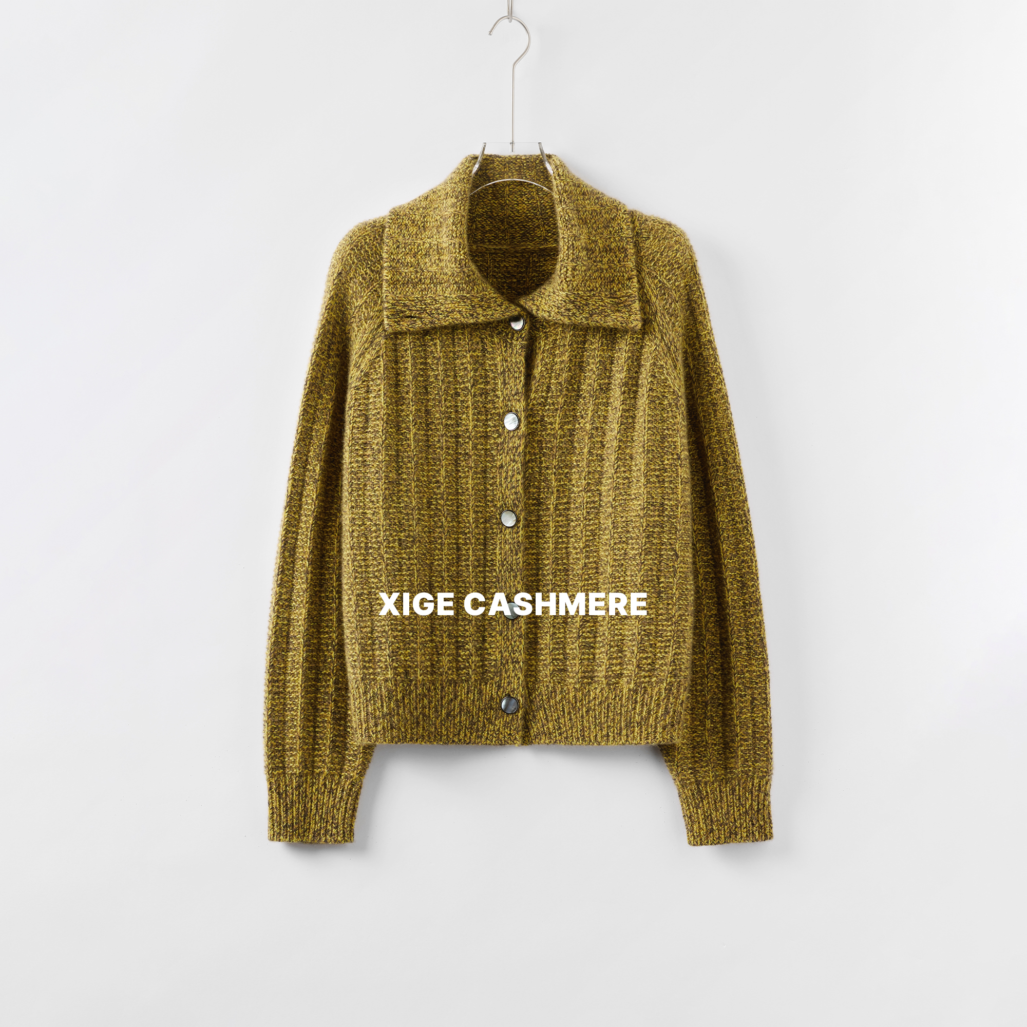 真贝【茴香】喜歌 100山羊绒女士翻领花纱针织开衫 8201