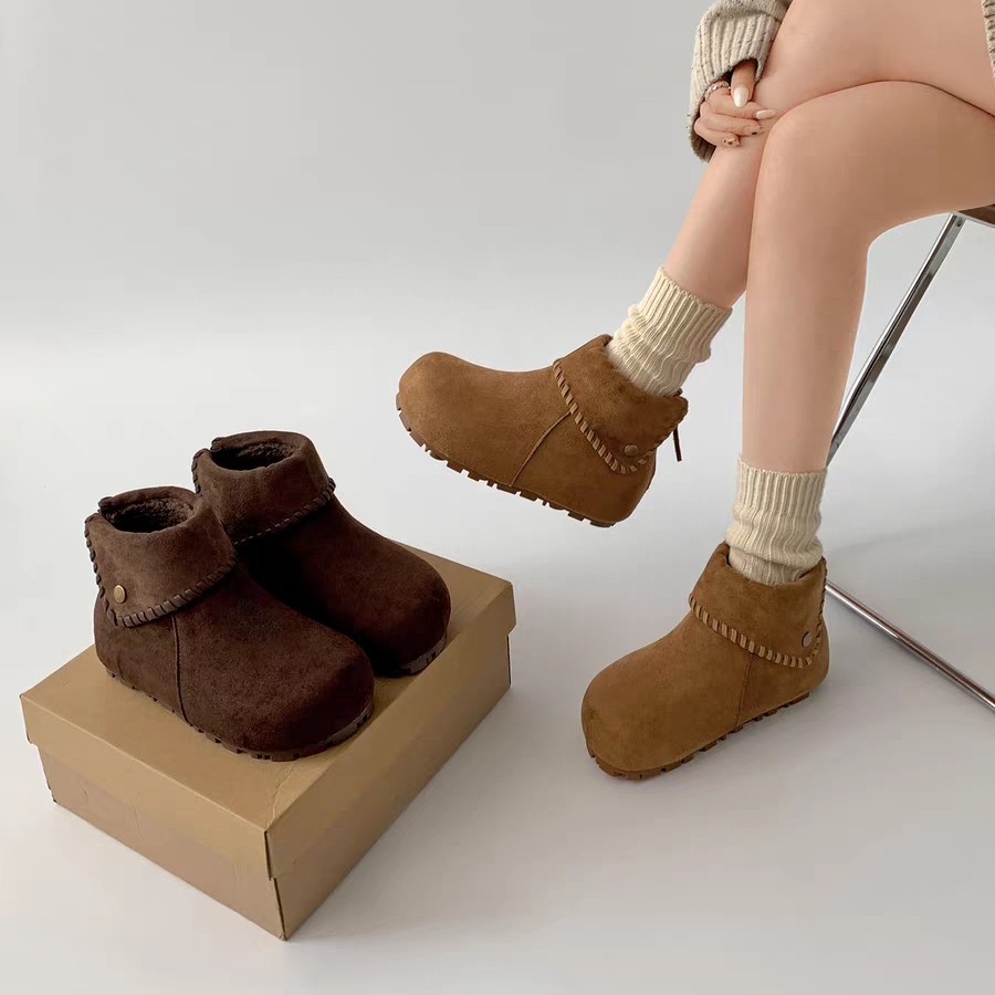 6213卡皮巴拉勃肯鞋女加绒短靴冬季厚底保暖休闲雪地靴