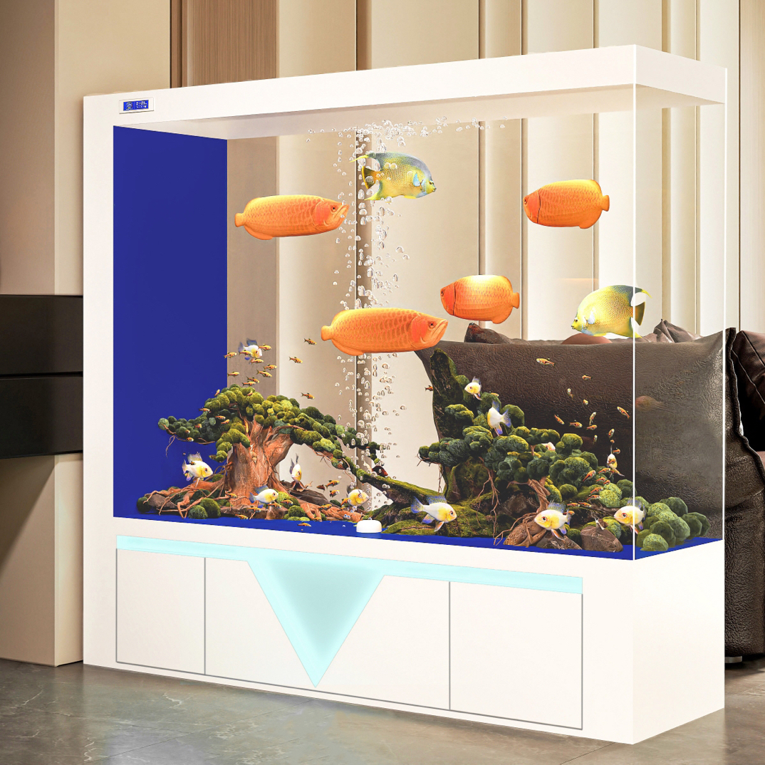 鱼缸客厅新款屏风隔断超白玻璃玄关家用落地水族箱免换水侧滤