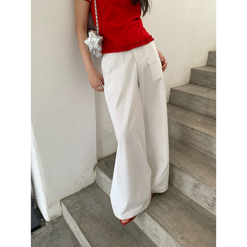 25年夏季百搭裤子女显瘦纯棉波点阔腿休闲裤S5205