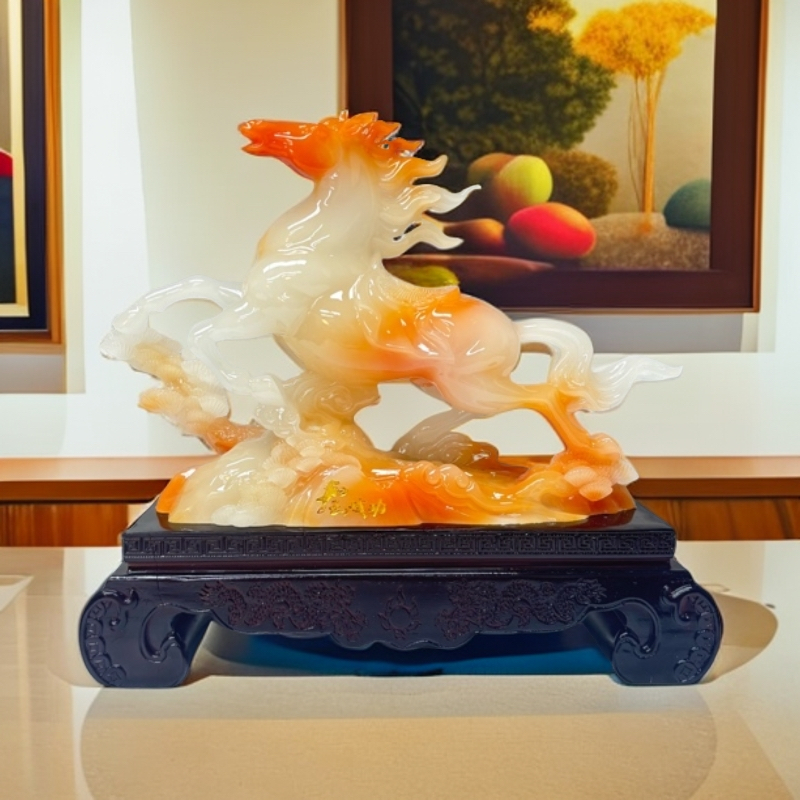 长30高26公分白玉红花马到成功适合家居玄关公司办公室电视柜装饰