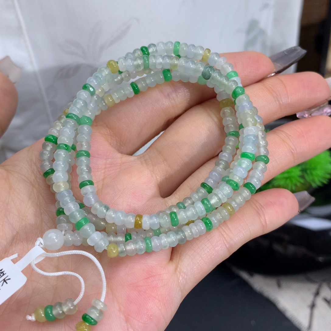 翡翠手链未镶嵌卡3.9冰胶多宝算盘项链