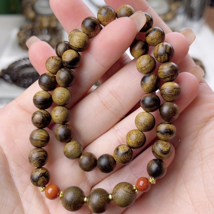 沉香手串越南芽庄黄奇楠沉香瘤疤虎斑纹0.8
