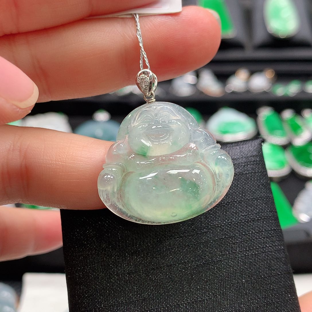 翡翠18K金镶嵌颈饰佛公