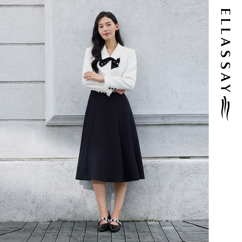 ELLASSAY歌力思2026早春新款复古摩登长袖连衣裙女EWE371Y13300