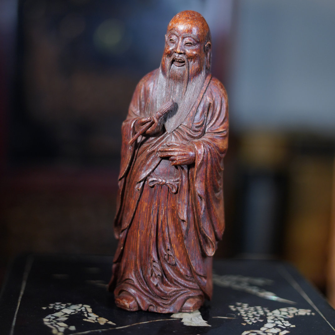 竹雕怀玉醉酒摆件
