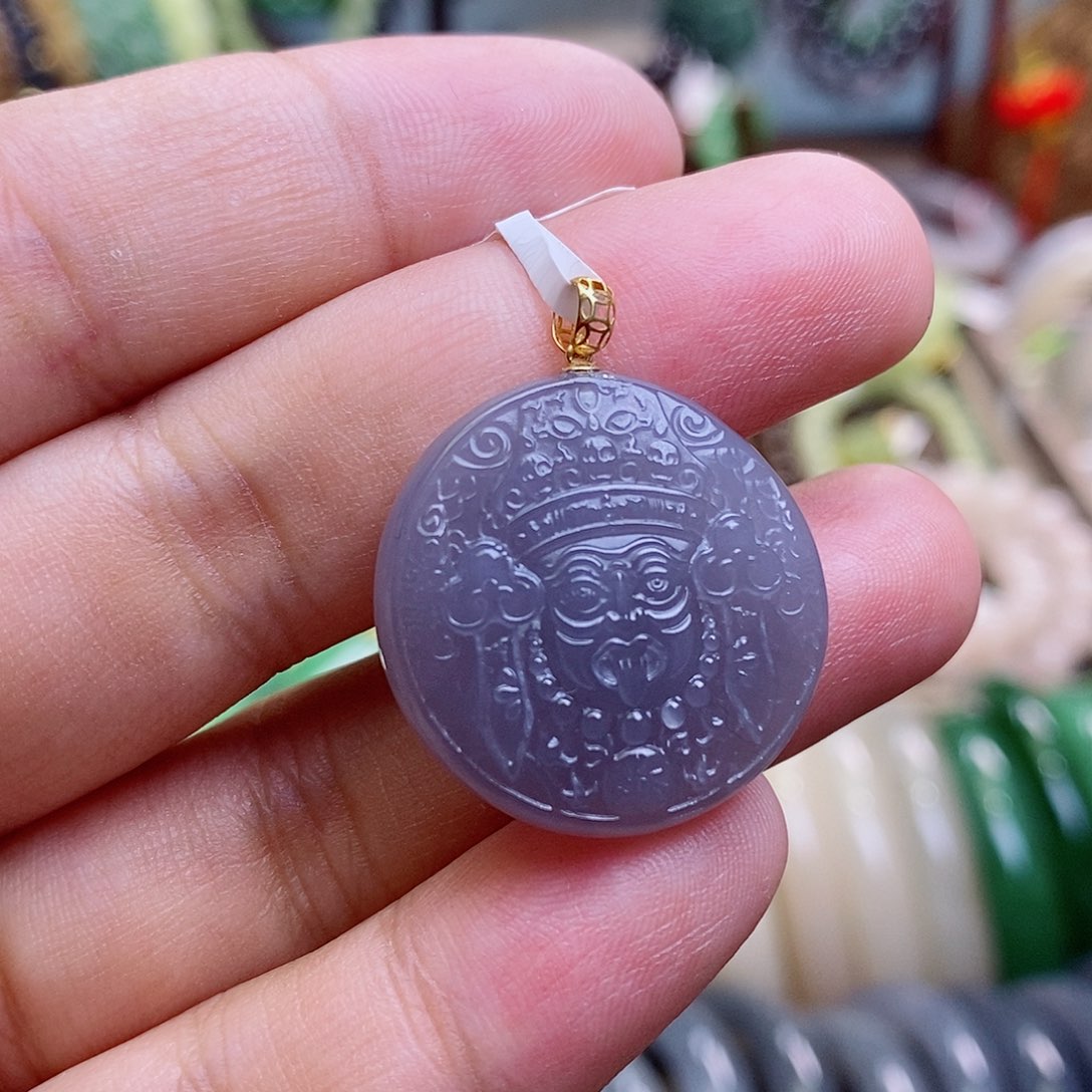 和田玉未镶嵌颈饰收藏级烟紫老矿料高冰浓紫金镶扎基吊坠