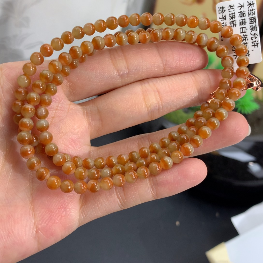 翡翠未镶嵌手串卡4.7胶润红翡鸳鸯项链