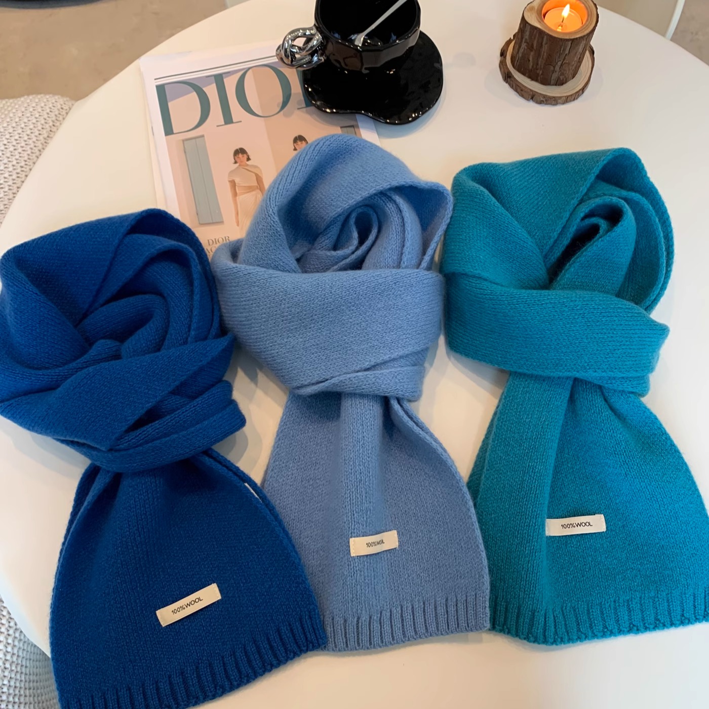 精选100%澳洲羊毛针织围巾秋冬季女款2025新款纯色百搭情侣围脖潮