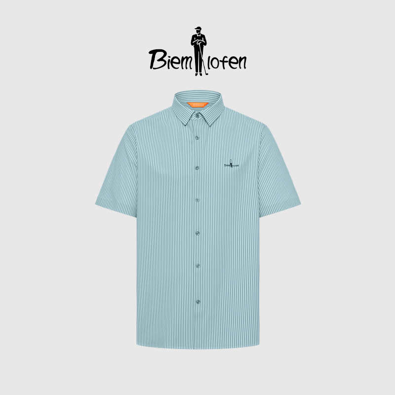 【冰柔面料】比音勒芬2025夏季新款轻商务撞色条纹清爽短袖衬衫男