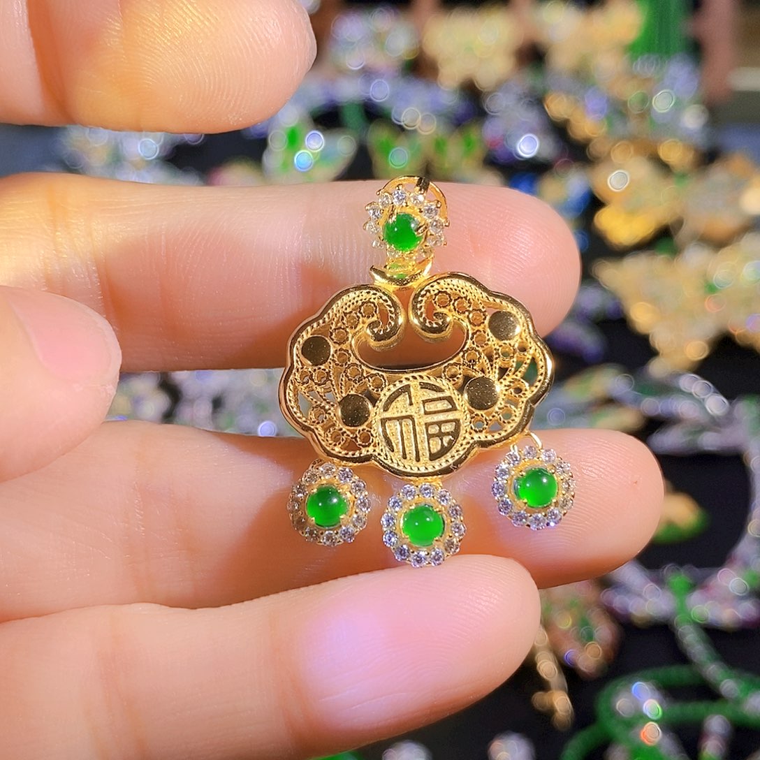 吊坠(不含链)银S925镶嵌翡翠