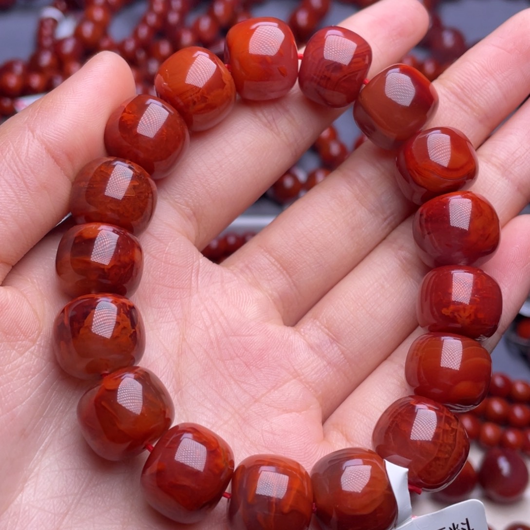 南红玛瑙未镶嵌其他（原矿）14mm顶品瓦西玫红火焰纹老型手串