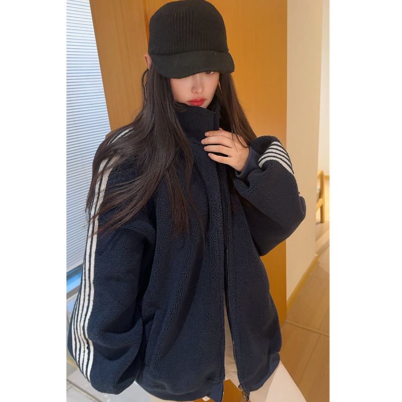 LULU BUNNY  秀场四条杠摇粒绒外套立领廓形休闲外套装
