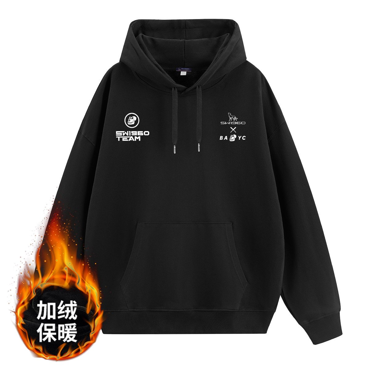 SW1960加绒男士卫衣冬季时尚潮流印花舒适连帽百搭宽松卫衣男