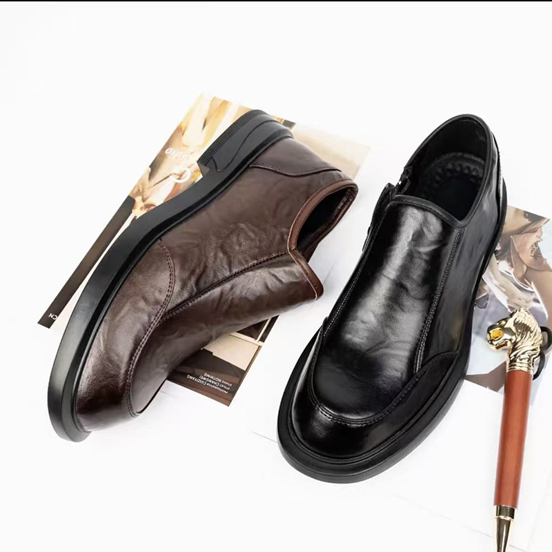 2025新款百搭真皮圆头男士商务休闲皮鞋软面软底男鞋