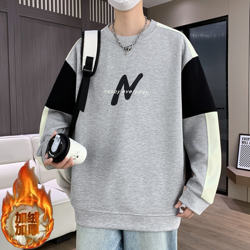 几何秋季长袖圆领男痞帅宽松卫衣上衣冬季ins迷彩风青少年韩版