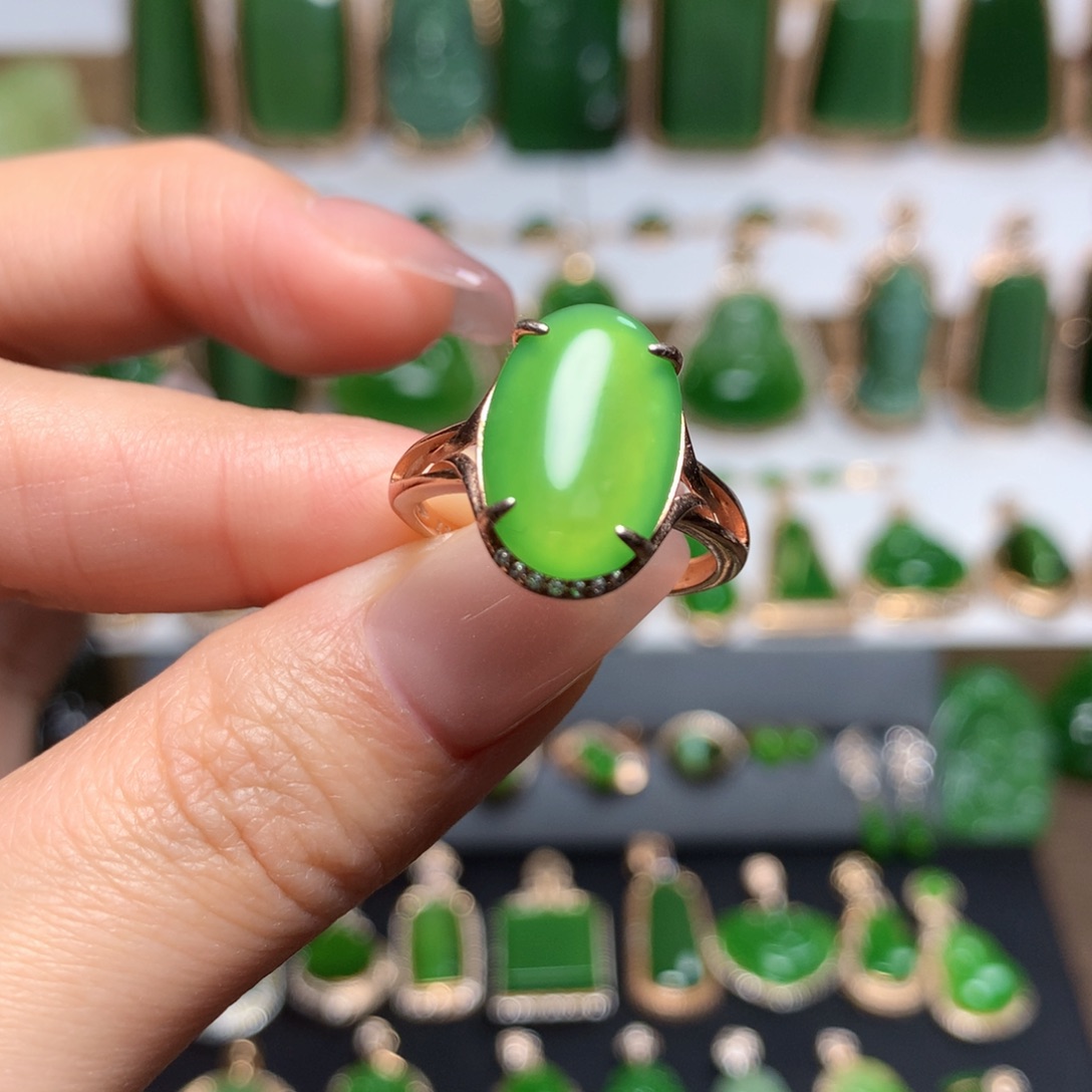 和田玉（碧玉）戒指银S925镶嵌