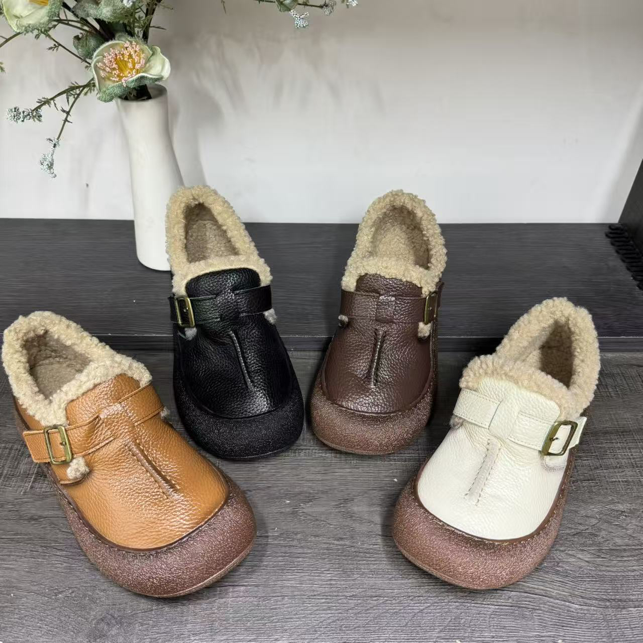 21165圆头舒适时尚乐福鞋防滑豆豆鞋修面皮加绒