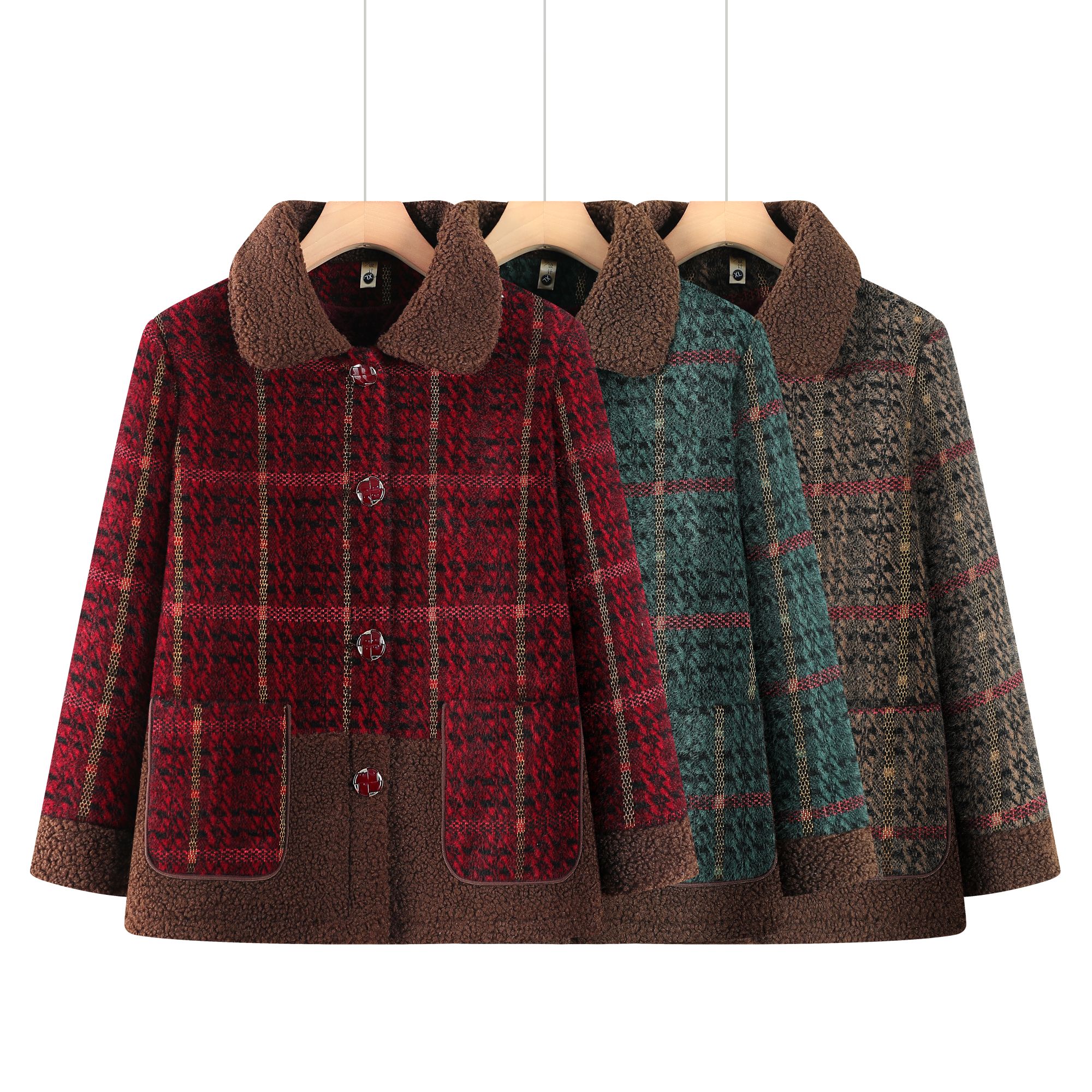 中老年女装冬季加厚中年冬装秋冬毛呢妈妈装气质加绒保暖棉衣外套