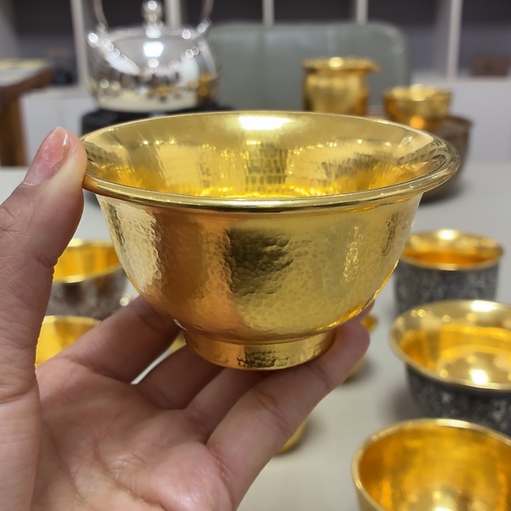 李小鹤铁里外包金足金999压手杯150毫升