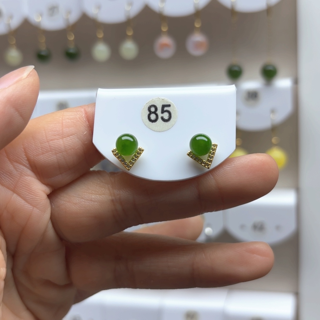 和田玉耳饰银S925镶嵌